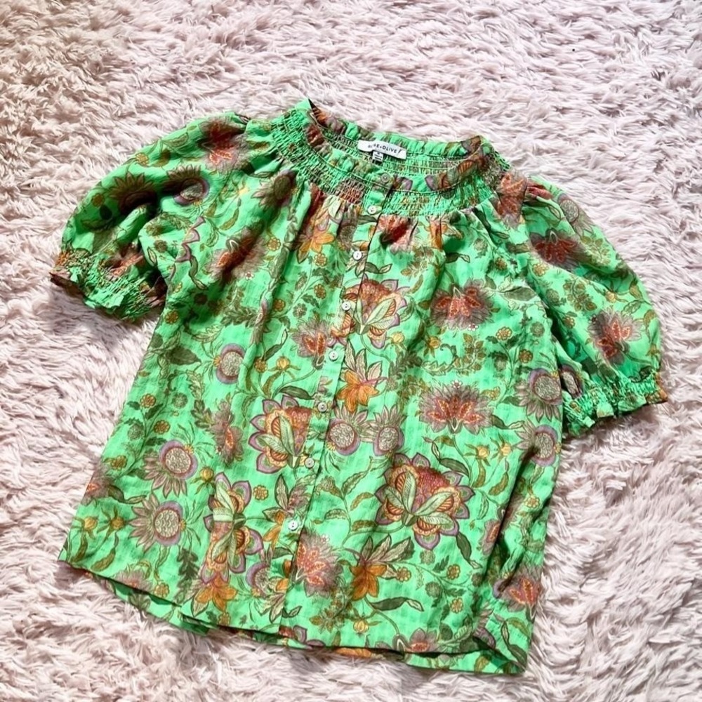Vivid Floral Colorful Fruit Print Eclectic Weird Core Top Womens M Quirky Bold